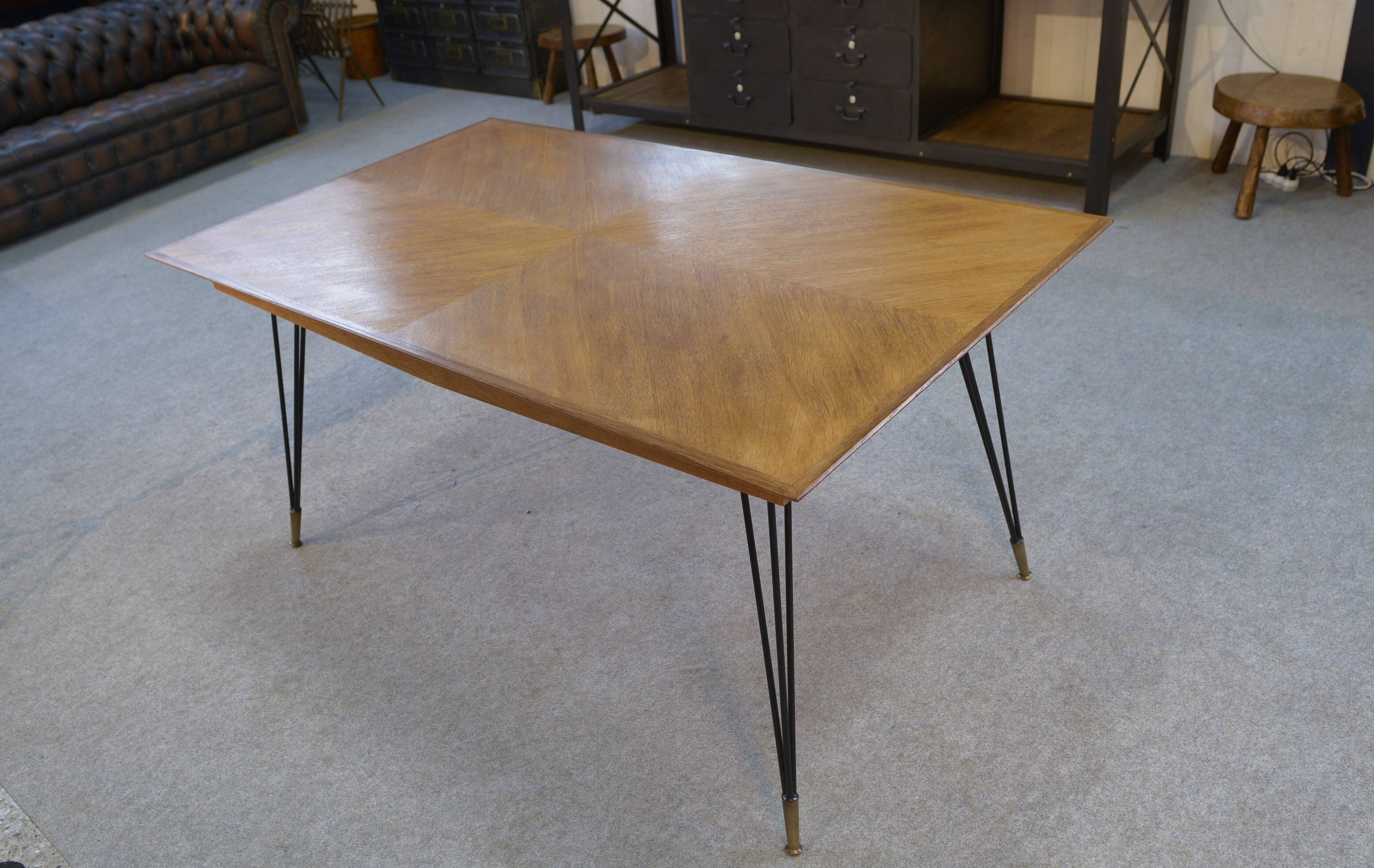 Oak table with cast iron and bronze legs, Italian design, 1960s