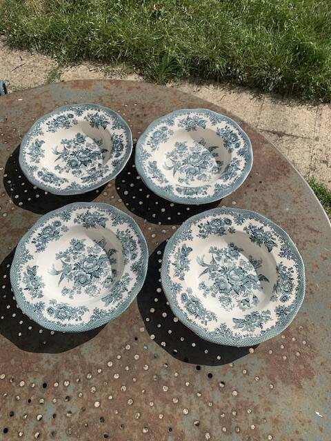 4 deep plates Enoch Wedgwood Asiatic Pheasants antique