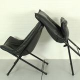 Folding Lounge Chairs in black leather by Teun van Zanten for Molinari, 1970s