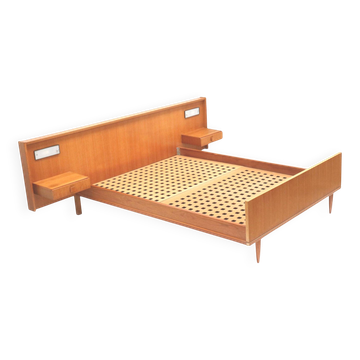 Vintage double bed with floating nightstands, made in the 1960s