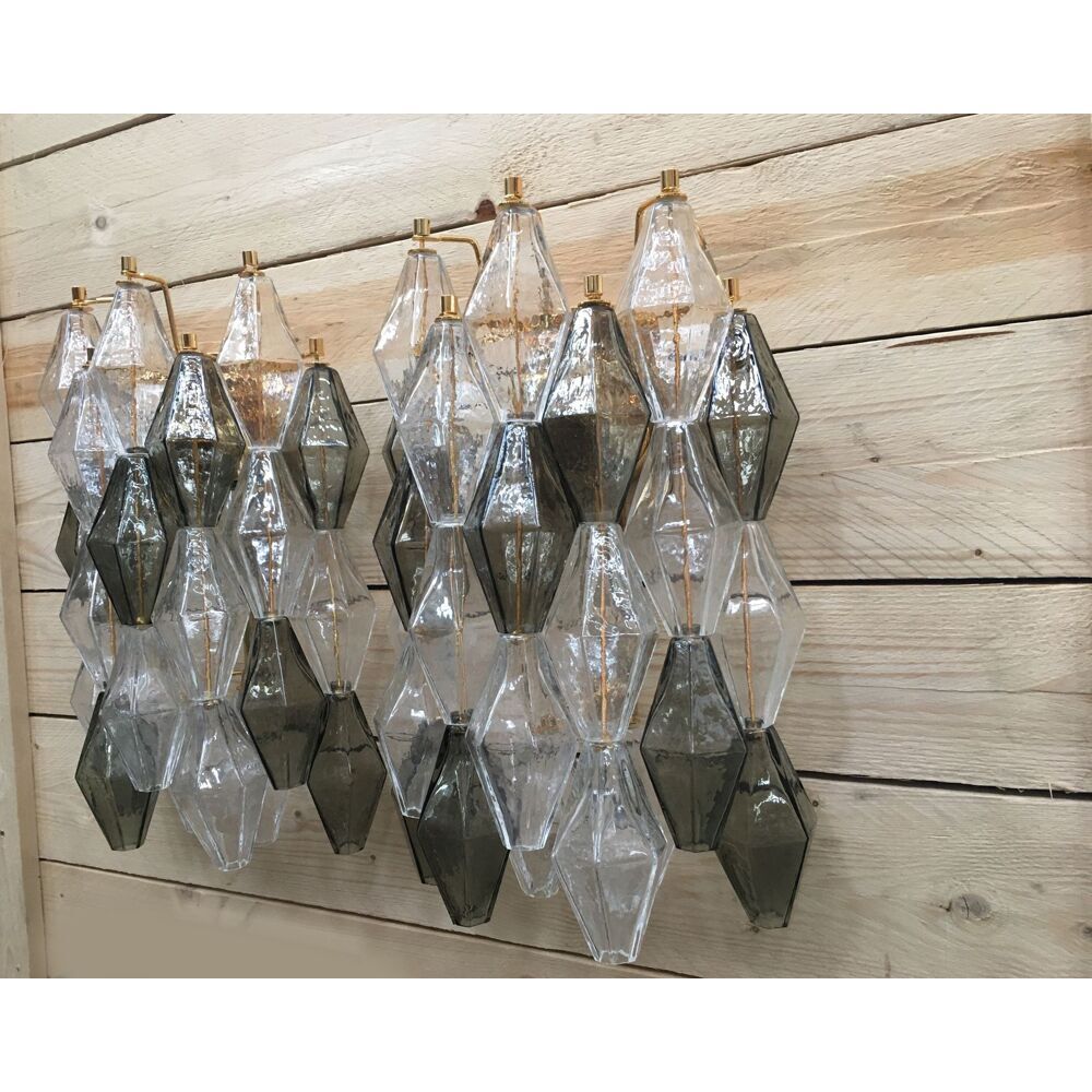 Transparent and fume’ “poliedri” murano glass wall sconce