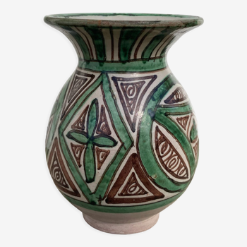 Vase Punter en céramique verte et blanche signé et numéroté