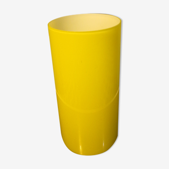 Vase rouleau vintage en opaline jaune