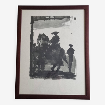 Reproduction vintage d'après Picasso, "Toros y Toreros" encadrée sous verre 41x 53 cm