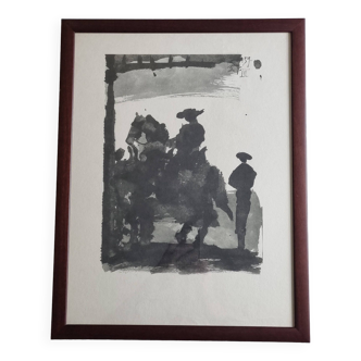 Reproduction vintage d'après Picasso, "Toros y Toreros" encadrée sous verre 41x 53 cm