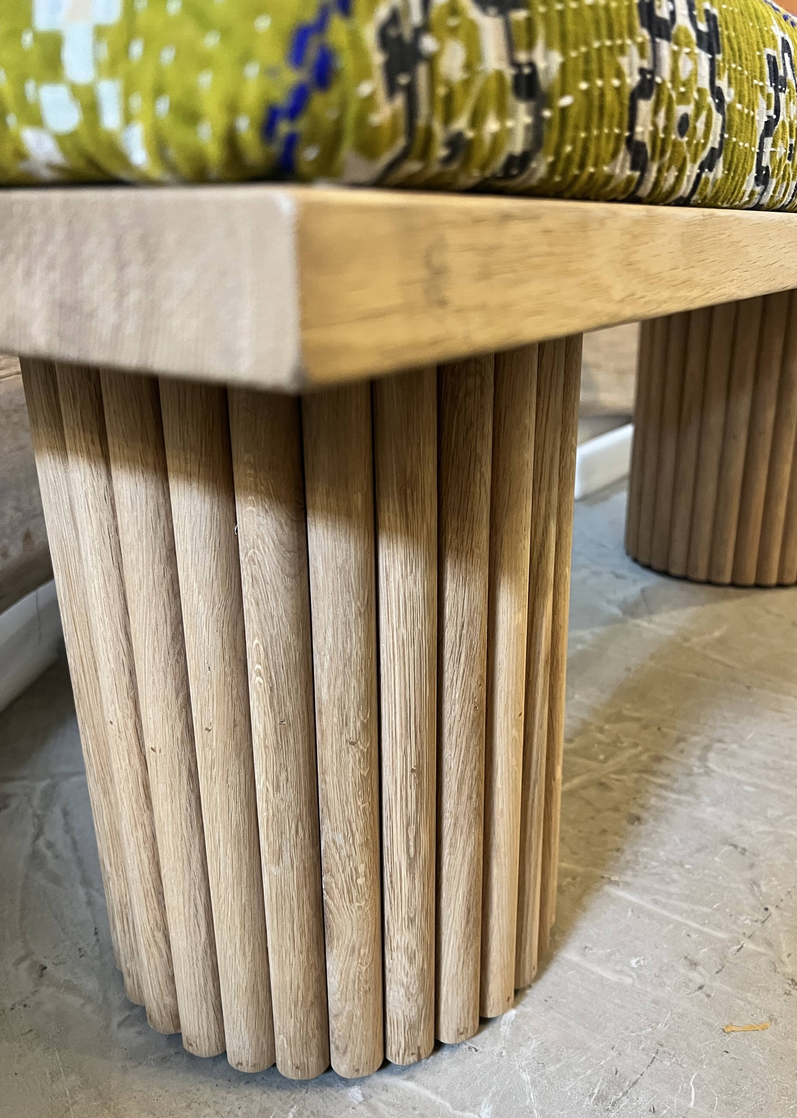 Mango wood bench with khanta fabric.
