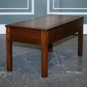 Coffee Table Military Campaign with Brown Leather Top from Harrods London