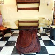 Table marqueterie de rotin vintage 1970