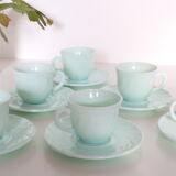 6 cups set and under cups in water green opaline