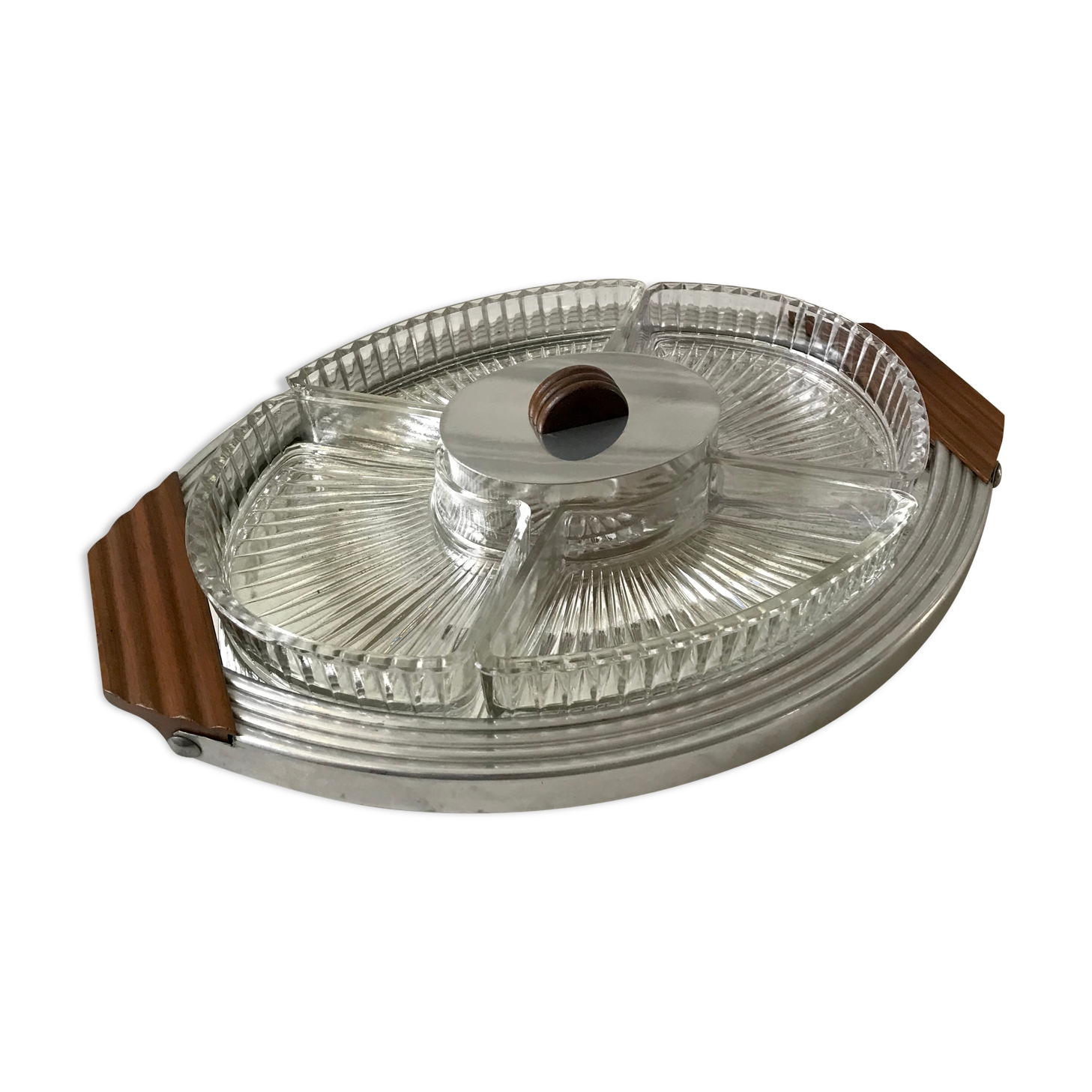 Art Deco mirror tray with appetizer compartments