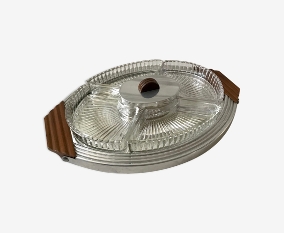 Plateau miroir art déco avec compartiments pour apéritif