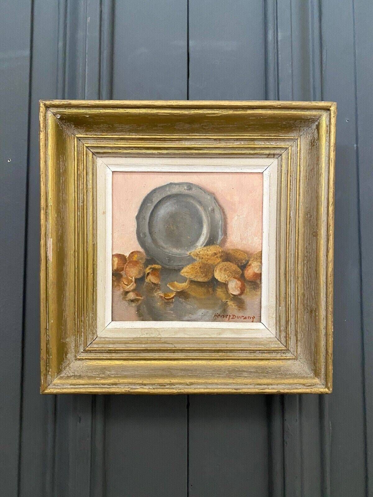 Oil on panel still life Henri Durand plate and fruits 20th century