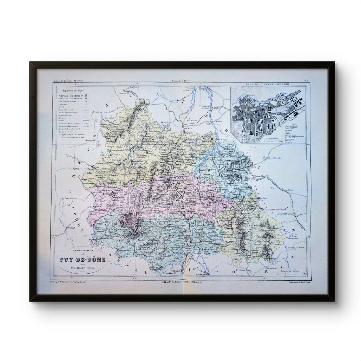 Puy-De-Dôme, carte ancienne, imprimée en 1883.