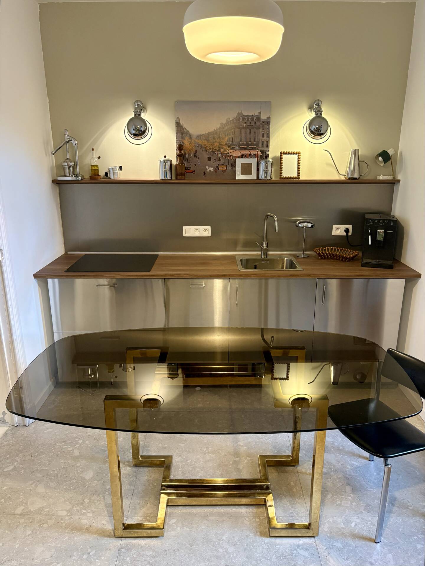Belgo dining table chrome 1970s smoked glass