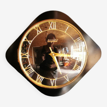 Horloge formica vintage pendule murale silencieuse "Bayard noir doré"