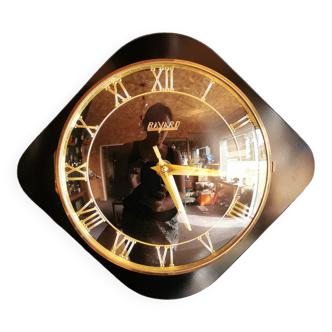 Horloge formica vintage pendule murale silencieuse "Bayard noir doré"