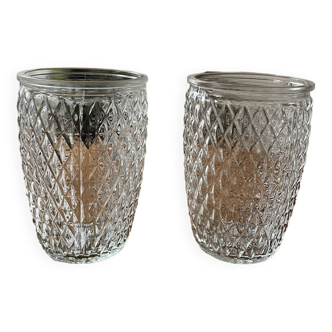 Set of 2 small old cut glass vases - vintage