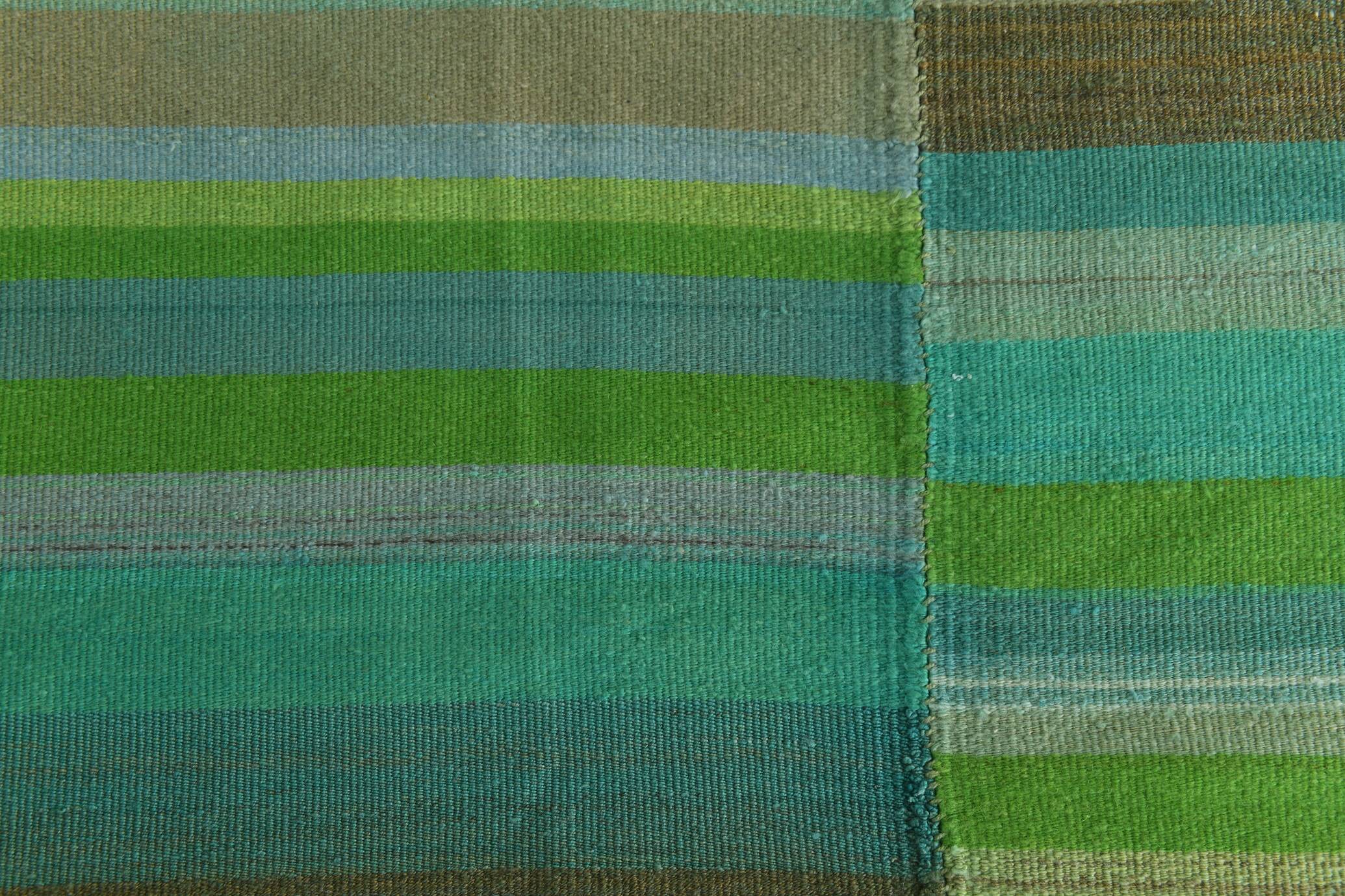 7x9 Shades Of Green Vintage Kilim Rug, 213x281Cm