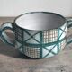 Robert Picault, bowl with two handles, polychrome earthenware, 20th century.