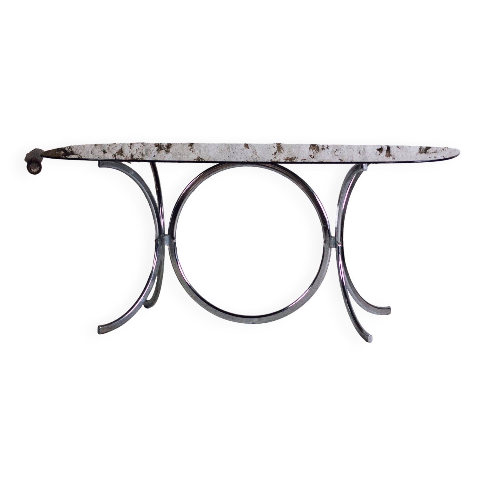 Chrome and smoked glass dining table in the style of Gastone Rinaldi, 1970.