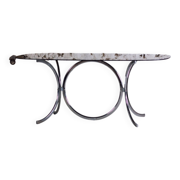 Table à manger chrome et verre fumé style Gastone Rinaldi, 1970