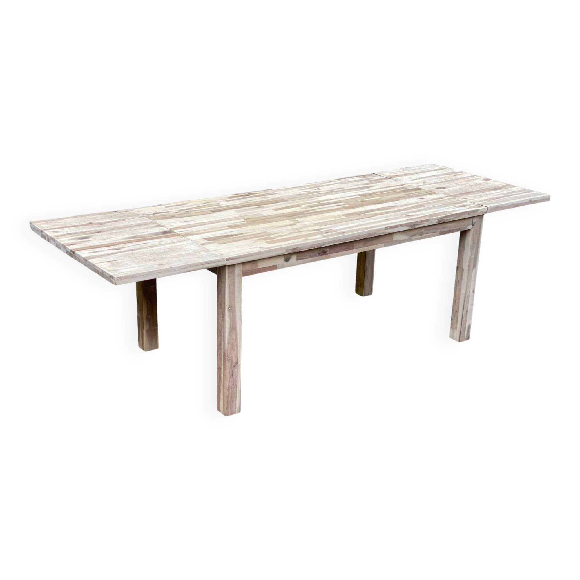 Large extendable Scandinavian dining table made of stripped solid acacia 160-26