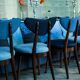 Heart-shaped chair in light and dark blue denim, mid-century style, Europe, 1960s.