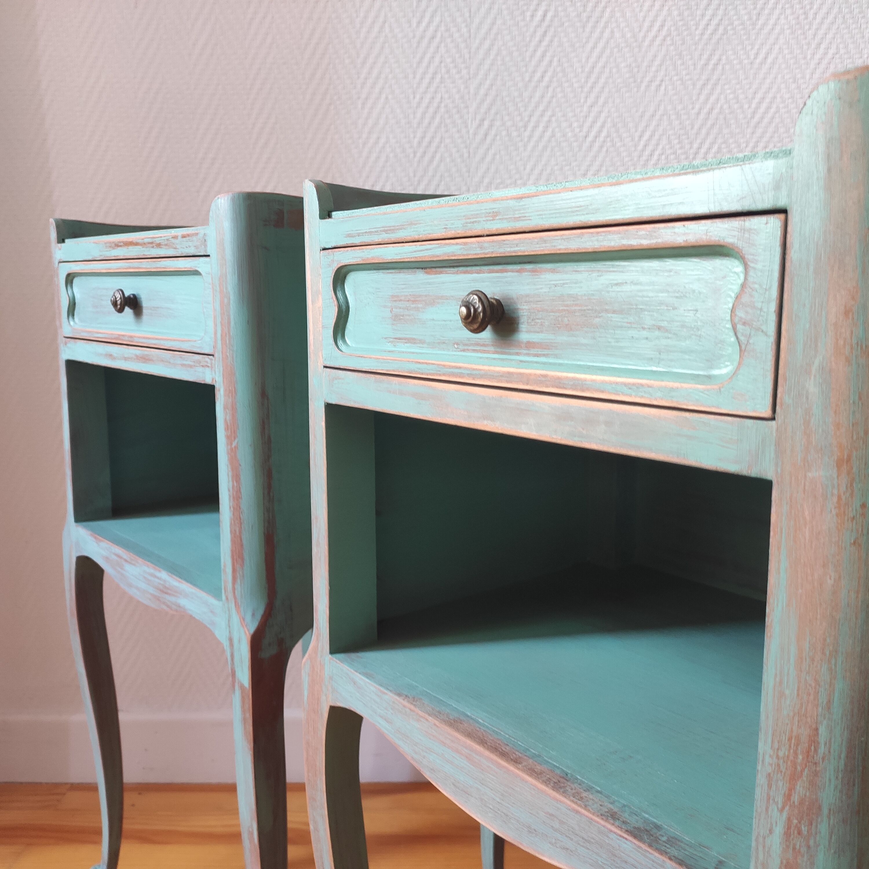 Pair of patinated bedside tables