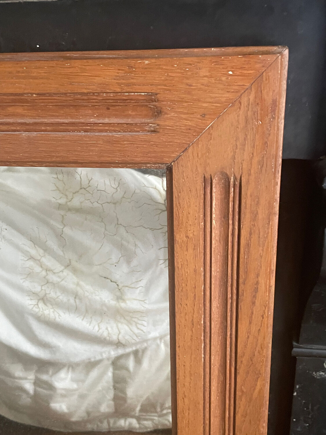 Mercury mirror. Frame in solid oak wood.