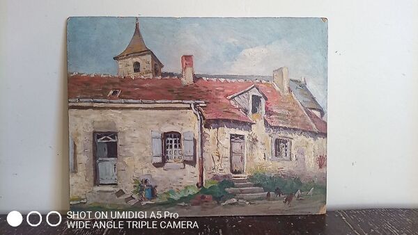 Huile sur carton - 35 x 27 cm - ferme à villemardy Edouard Leverd (1881-1950)