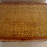 Trunk in wood, bamboo, caning Wicker woven circa 1960