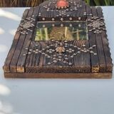Ancient brutalist oriental wooden mirror 23x53cm