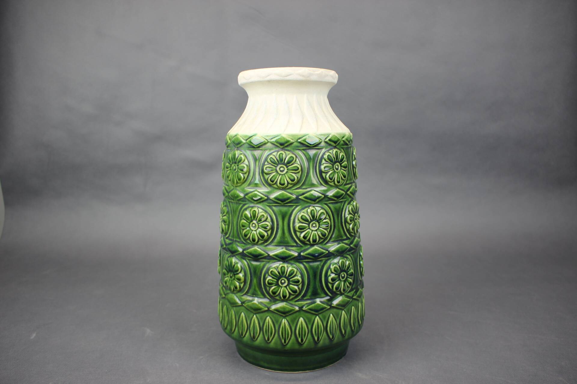 Large Mid-Century BAY Keramik Green Relief Vase, West Germany, 1970s