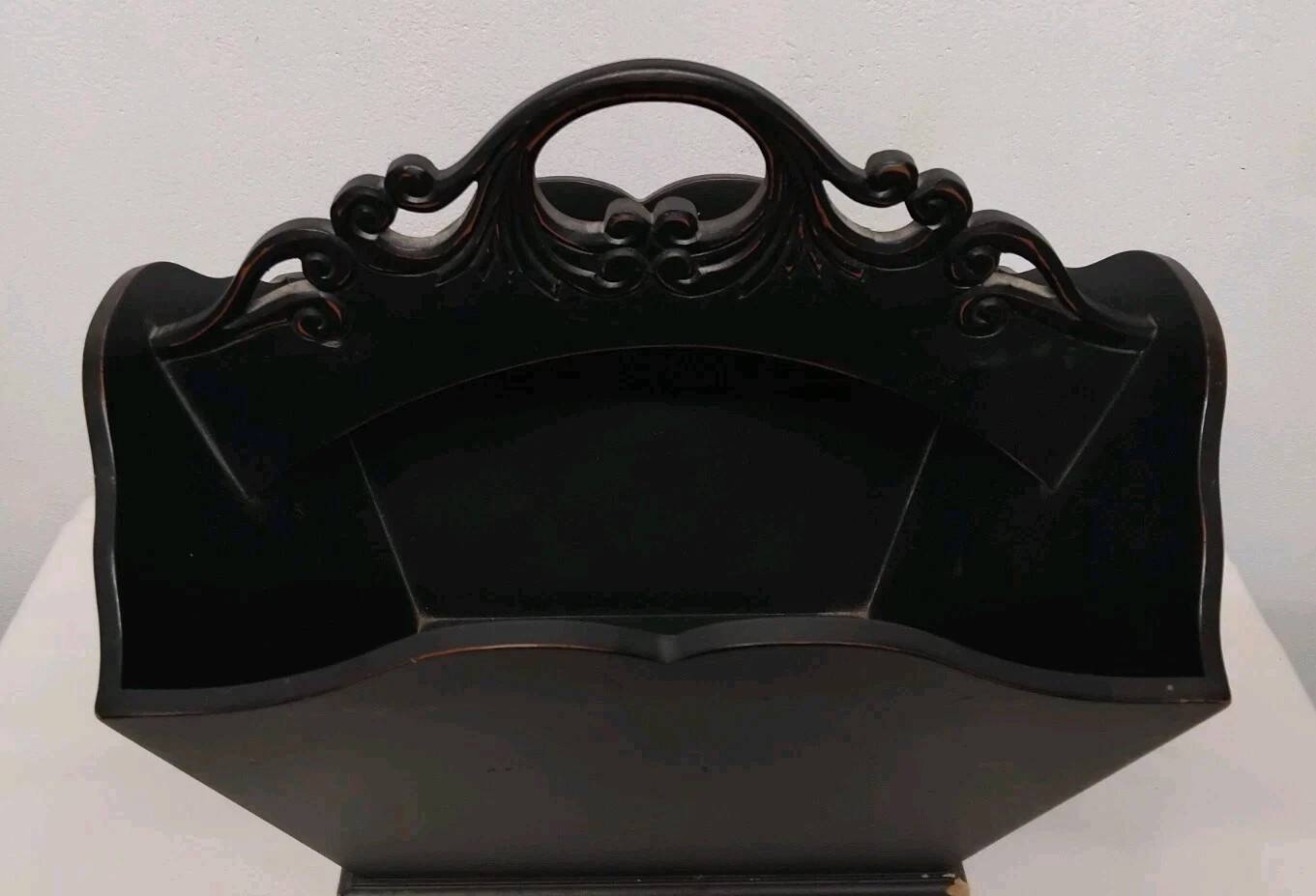 Antique Vintage Carved Wooden Magazine Rack