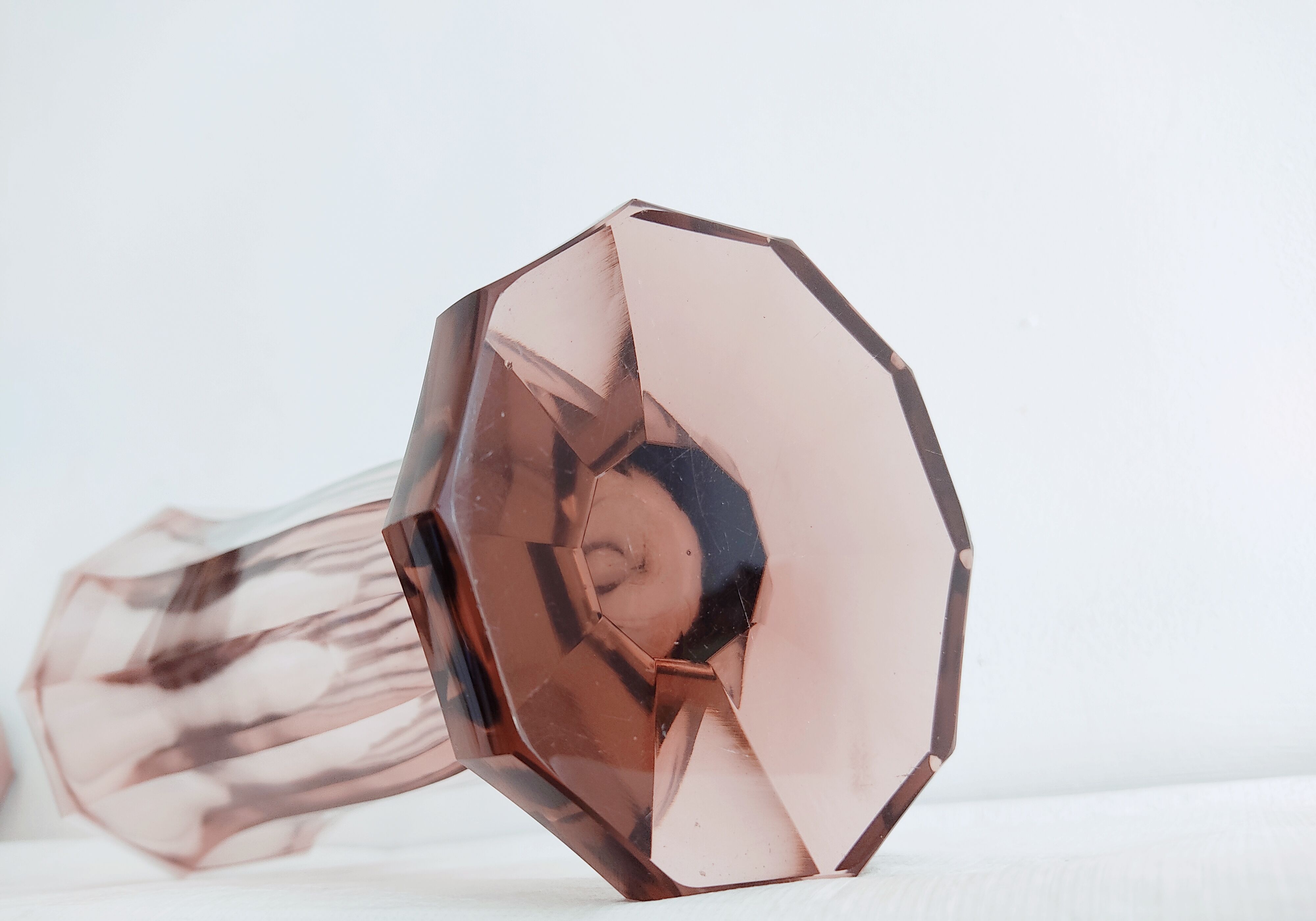Pair of dark pink crystal vase art deco