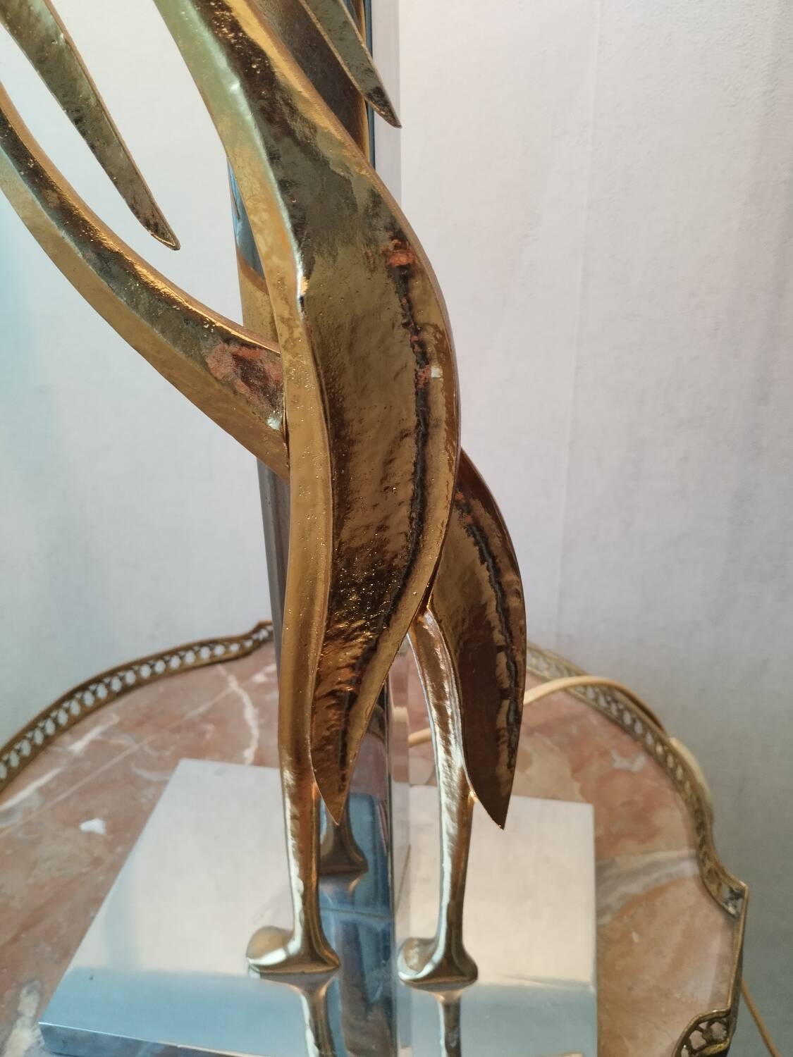 Vintage antique lamp in chrome metal and gold bronze.