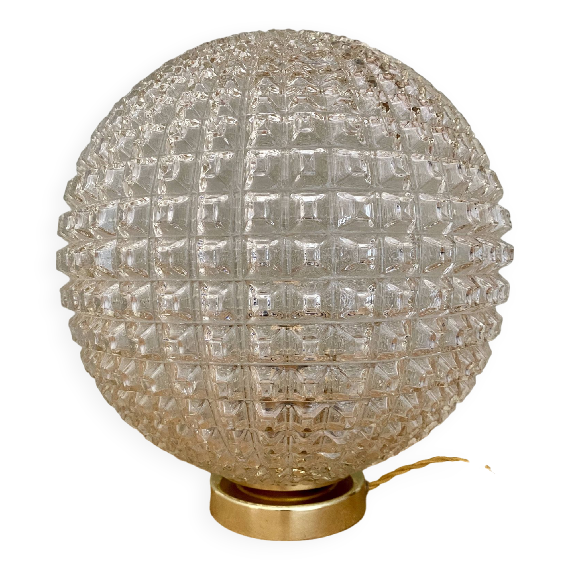 Lampe à poser globe vintage XXL en verre pointe de diamant