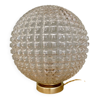 Vintage XXL globe table lamp in diamond-tipped glass