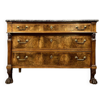 Empire Period chest of drawers returned from Egypt in walnut and burl circa 1810-1820