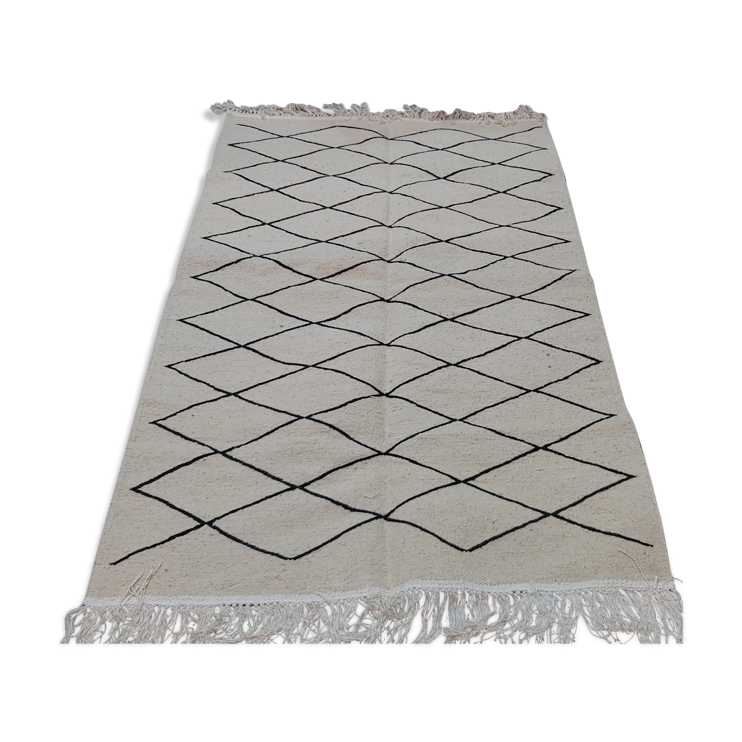 Handmade white and black berber carpet  192x118cm