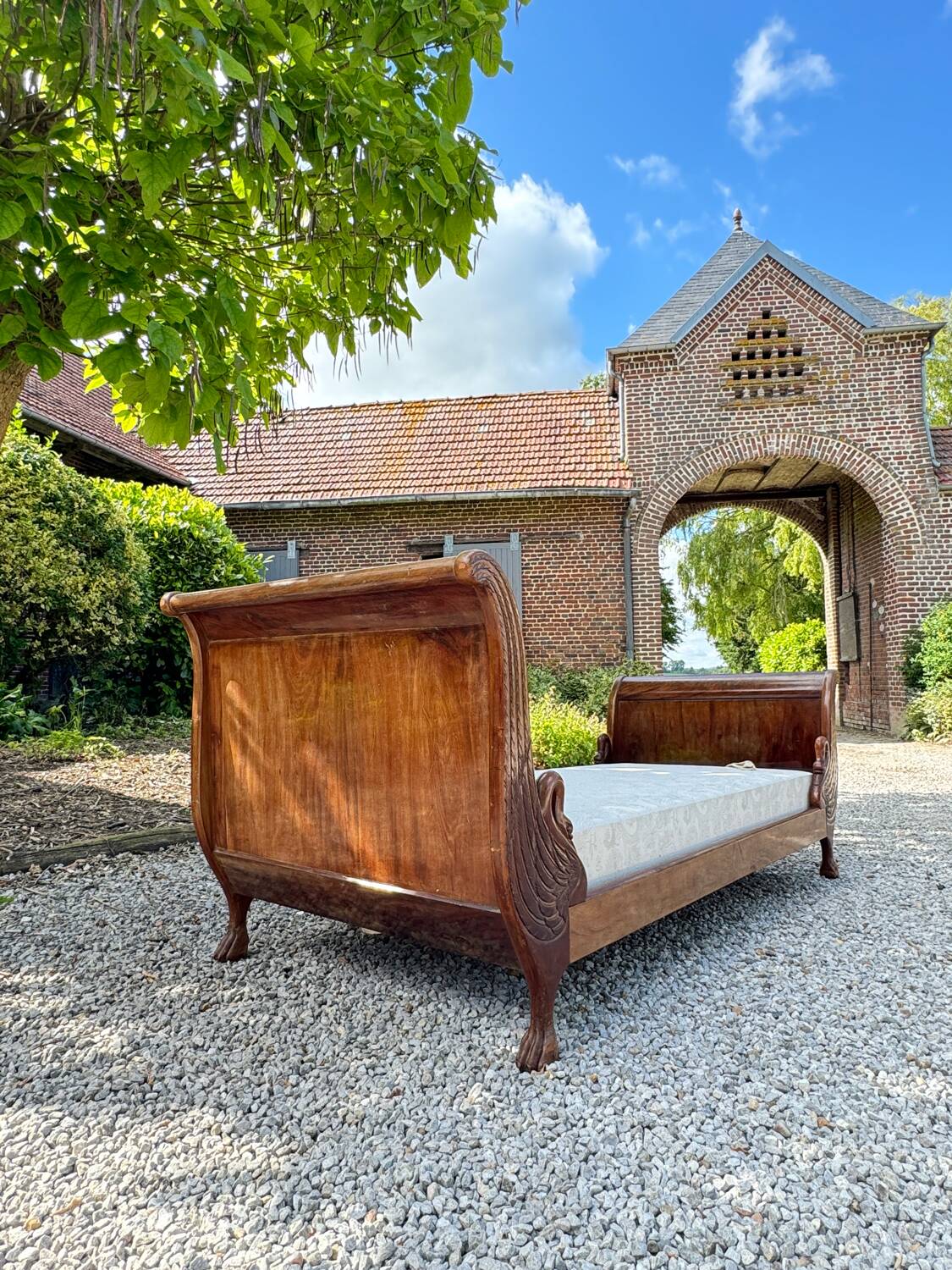 Bench, Rest Bed In Mahogany With Swan Neck Empire Style XIX Eme Century
