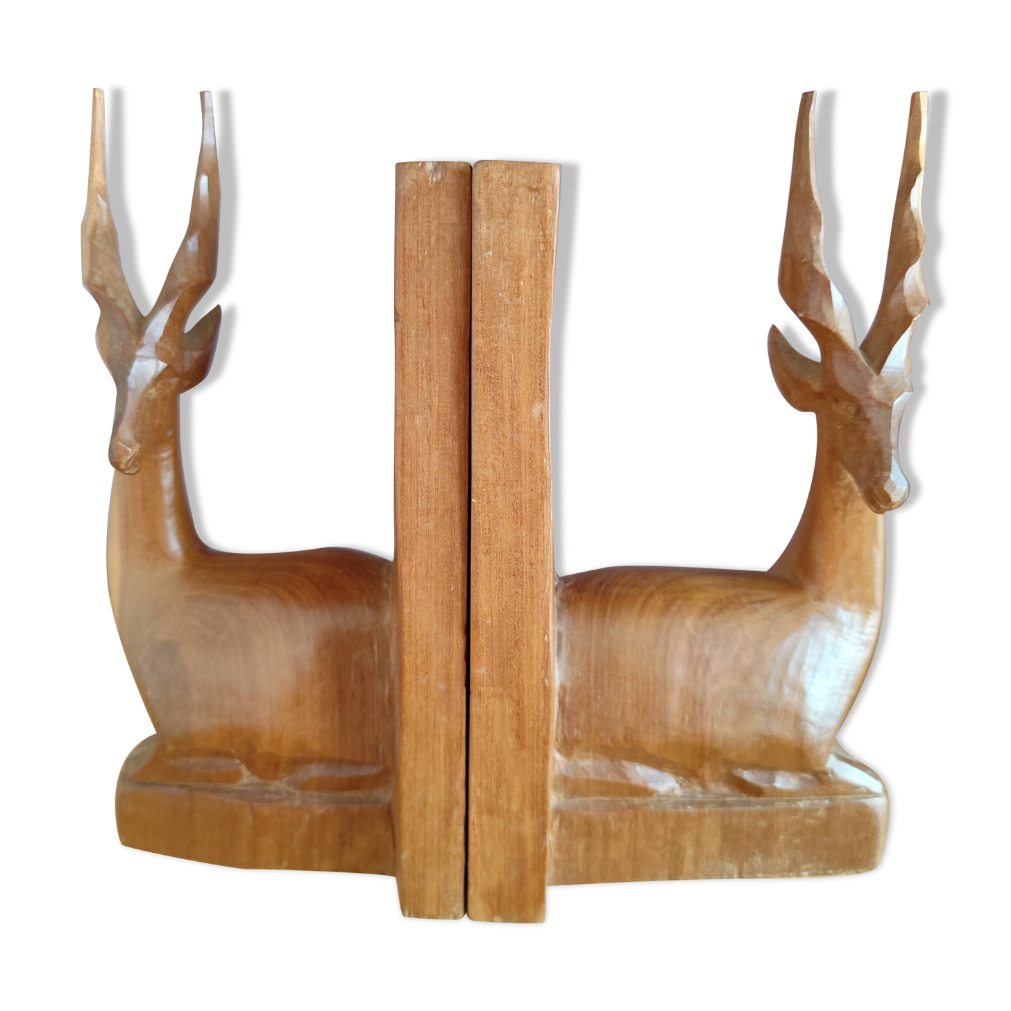 Paire de serre-livres cerfs vintage en chêne massif