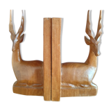 Paire de serre-livres cerfs vintage en chêne massif