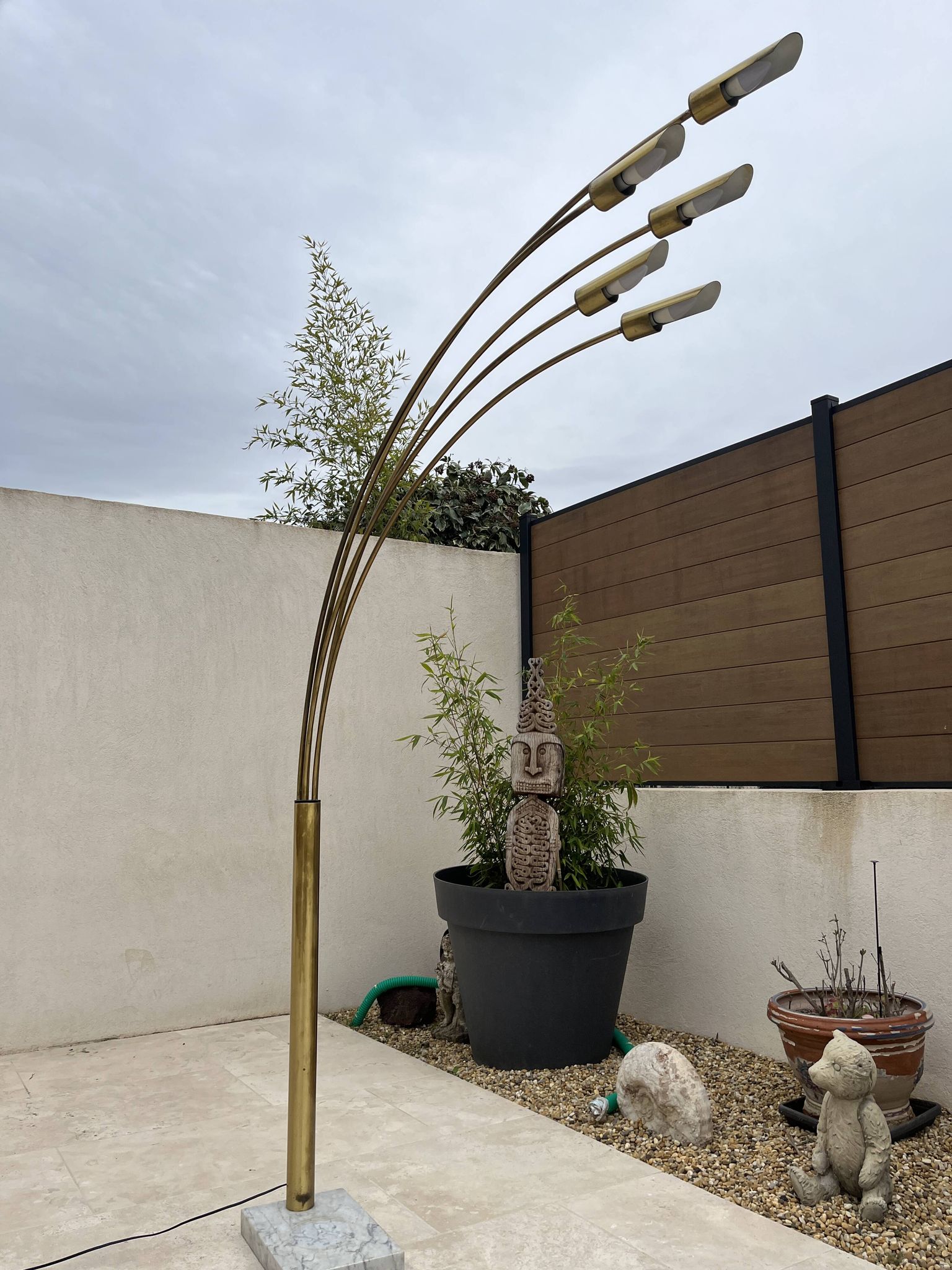 lampadaire 5 feux doré design des années 70