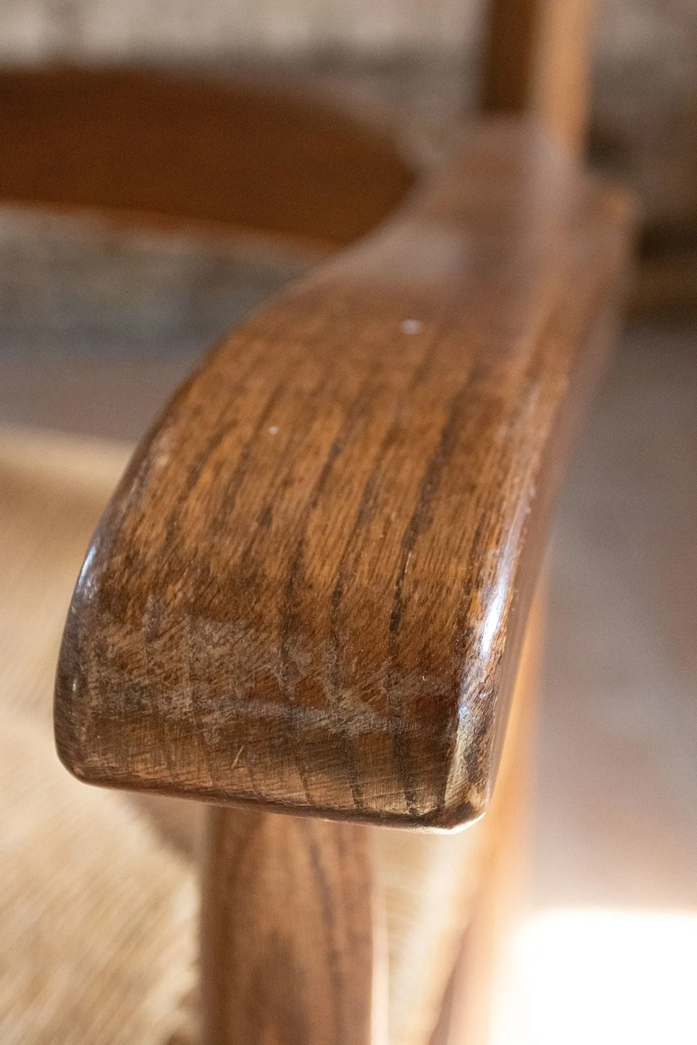 Pair of Dutch oak ladderback armchairs with rush seats – 1960s