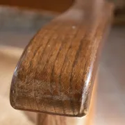 Pair of Dutch oak ladderback armchairs with rush seats – 1960s