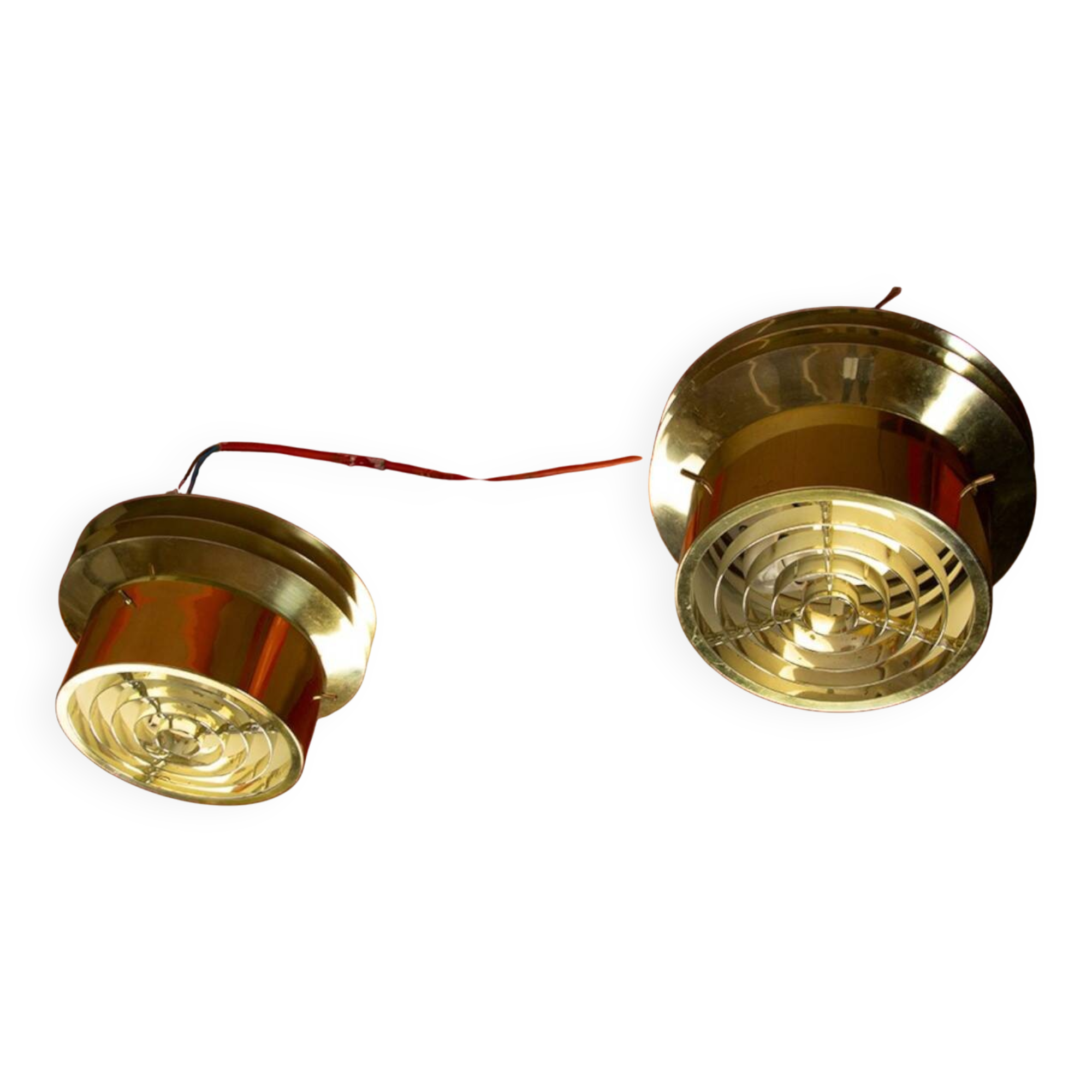 Pair of Danish brass ceiling lights model T742, Hans Agne Jakobson 1960.