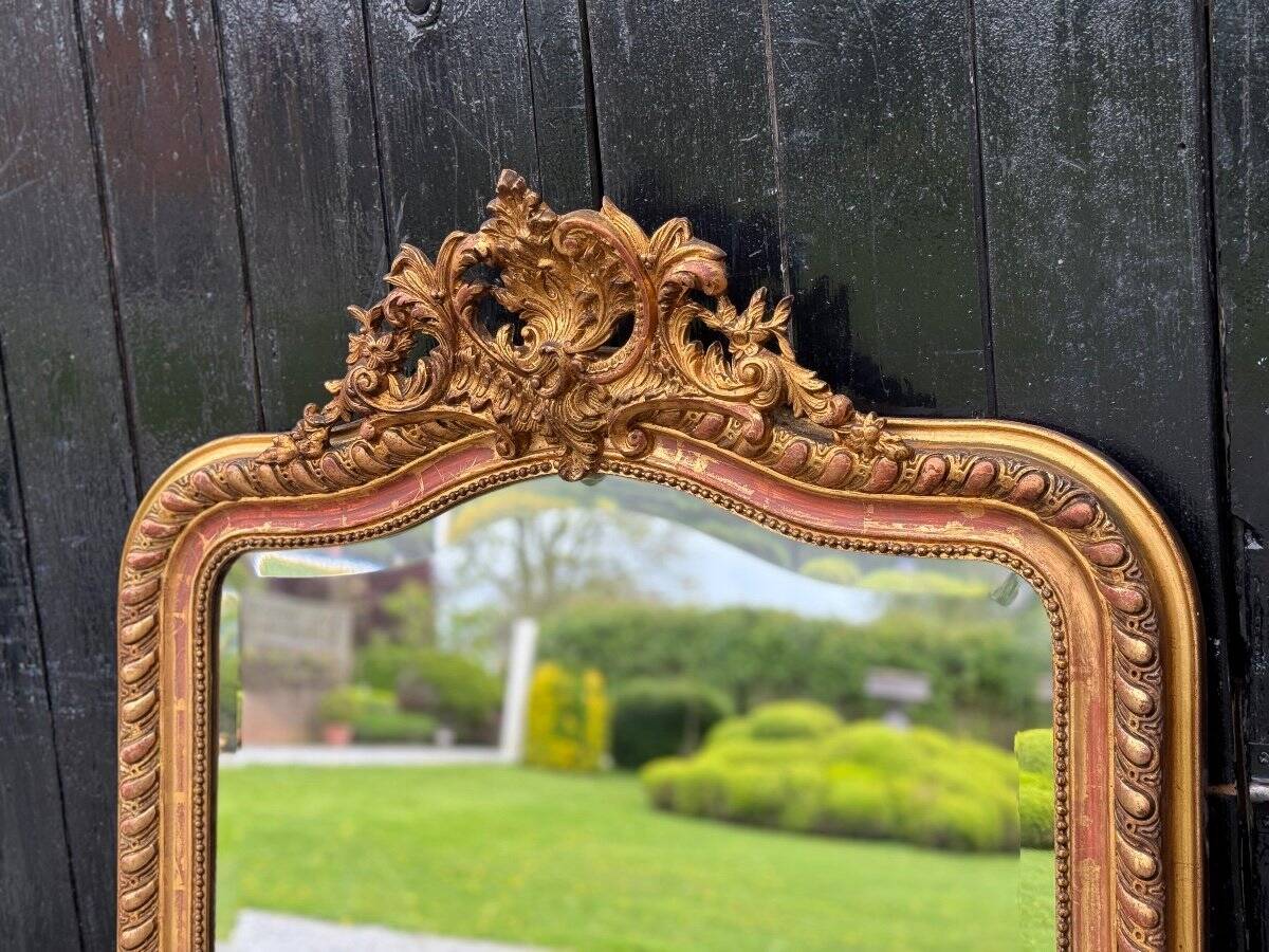 Louis XV Style Mirror In Stuccoed And Gilded Wood Circa 1880, Beveled Glass