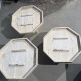 Set of 3 octagonal travertine tables 1970