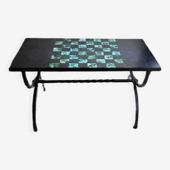 Coffee table small green and black earthenware tiles